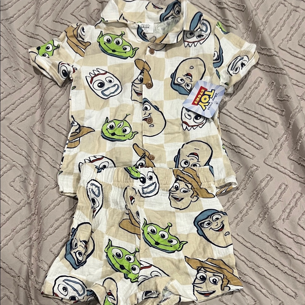 Disney Toy Story Kids Shirt and Shorts Set - Cream and Green